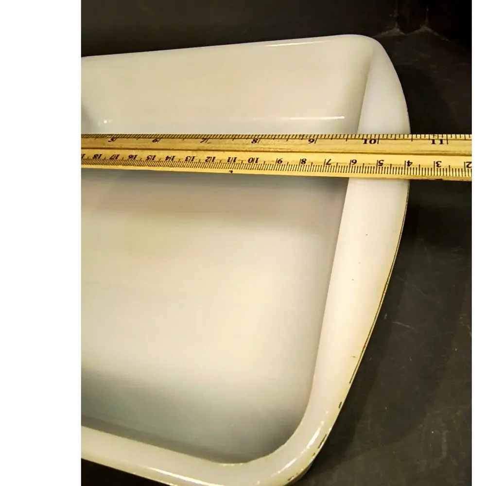 1810.  Glasbake Milk Glass Square Yellow Baking Dish Cake Pan J-257 Vintage
